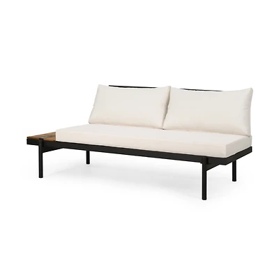 Streamdale Theo 2-Seater Acacia Wood And Iron Sofa With Water-Resistant Cushions
