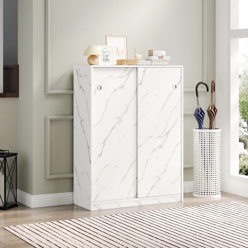 Streamdale Furniture Marble Sliding Shoe Cabinet with 6 Layers (30+ Pair Capacity)