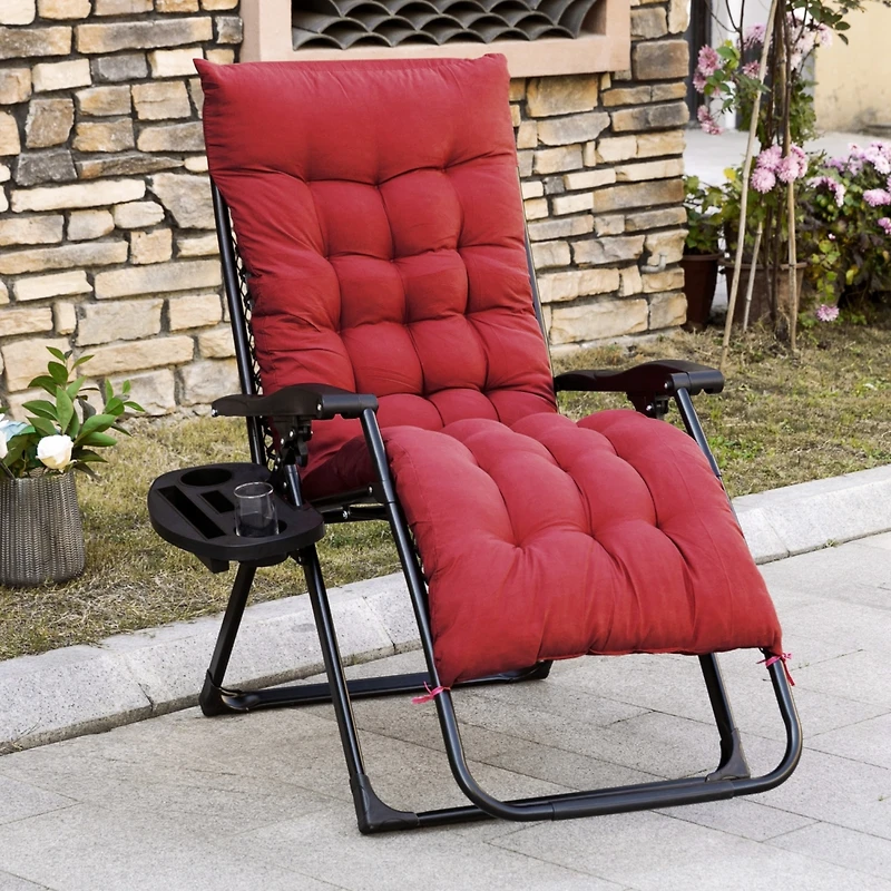 Zero Gravity Chair, Folding Reclining Lounge Chair with Padded Cushion, Side Tray for Indoor and Outdoor, Supports up to 264 lbs., Red