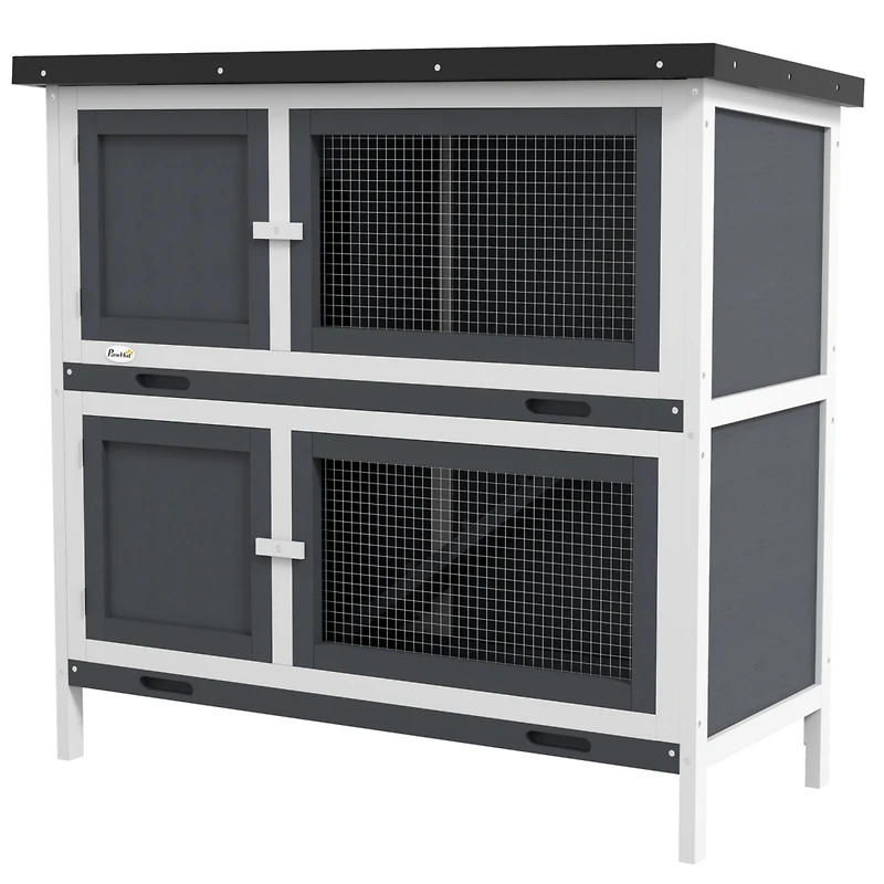 Wooden Bunny Rabbit Hutch, Small Animal Habitat with Ramp, Removable Tray & Weatherproof Roof, Indoor/Outdoor, Gray