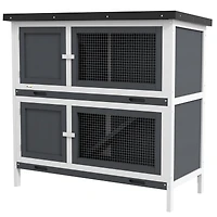 Wooden Bunny Rabbit Hutch, Small Animal Habitat with Ramp, Removable Tray & Weatherproof Roof, Indoor/Outdoor, Gray
