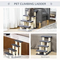 Cat Tree with 4 Steps for High Beds Couch, Cute Stair Shaped Cat Tree for Indoor Cats or Dogs w/ Sisal Scratching Post, Climbing, Playing, Gray