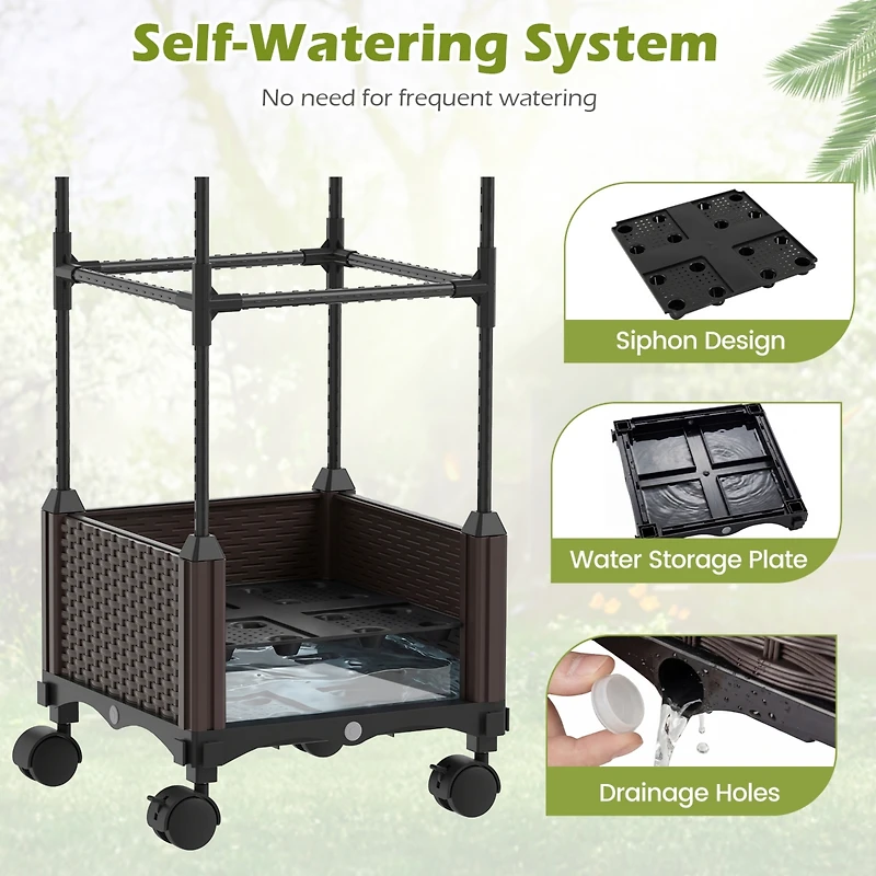 1 Pcs Raised Garden Bed Tomato Cage Planter Box with Pe-Coated Metal Trelli Wheels