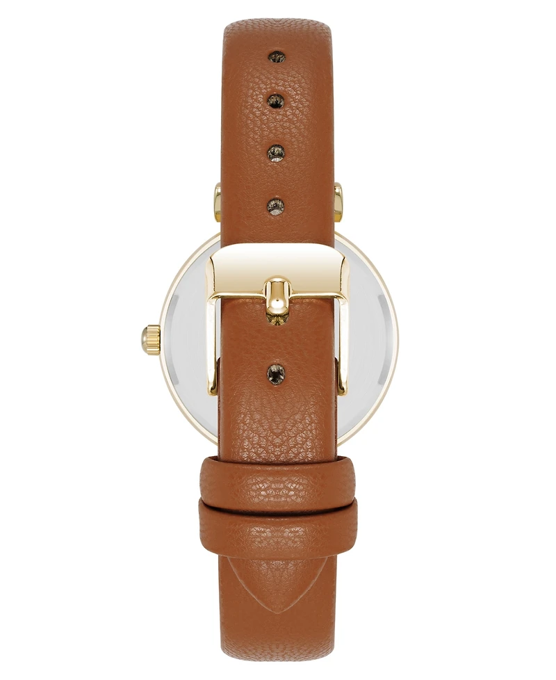 Anne Klein Women's Quartz Round Easy to Read Faux Leather and Gold-Tone Alloy Metal Watch