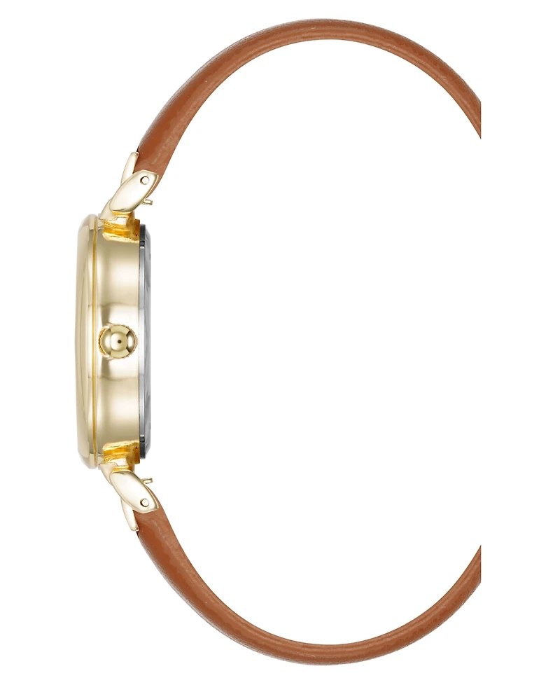 Anne Klein Women's Quartz Round Easy to Read Faux Leather and Gold-Tone Alloy Metal Watch