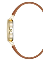 Anne Klein Women's Quartz Round Easy to Read Faux Leather and Gold-Tone Alloy Metal Watch