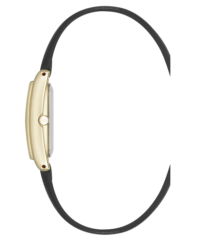 Anne Klein Women's Quartz Rectangular Black Faux Leather and Gold-Tone Alloy Metal Watch, 24mm