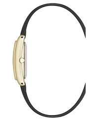 Anne Klein Women's Quartz Rectangular Black Faux Leather and Gold-Tone Alloy Metal Watch, 24mm