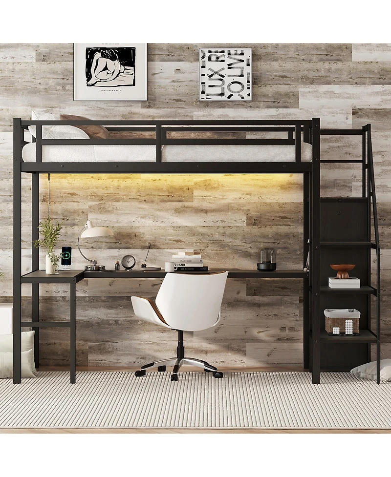 Streamdale Furniture Twin Xl Loft Bed with L-Shaped Desk and Wardrobe