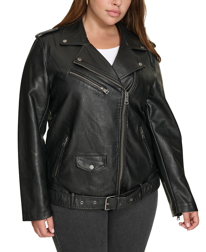Levi's Plus Faux Leather Long Line Belted Moto Jacket