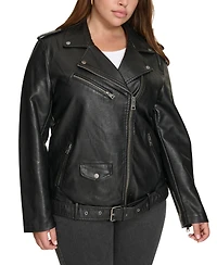 Levi's Plus Faux Leather Long Line Belted Moto Jacket