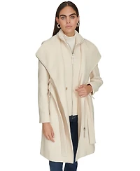 Calvin Klein Womens Wool Blend Belted Wrap Coat