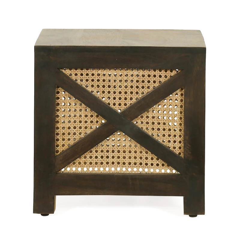 Streamdale Westby Mango Wood And Cane Square Cube Ottoman