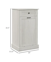 Kitchen Tilt Out Trash Bin Cabinet Free Standing Recycling Cabinet Trash Can Holder With Drawer, Light Gray