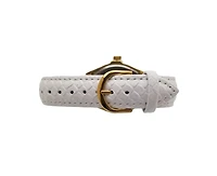Peugeot Women's 36mm White Watch Barrel Shaped Tank Case Leather Strap