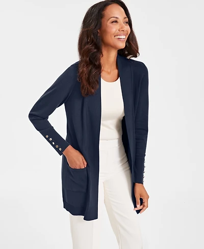 Jm Collection Women's Button-Sleeve Flyaway Cardigan Sweater