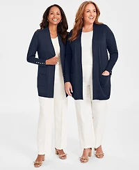 Jm Collection Women's Button-Sleeve Flyaway Cardigan Sweater