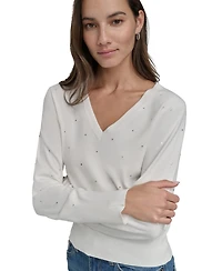 Dkny Jeans Women's Studded V-Neck Sweater 