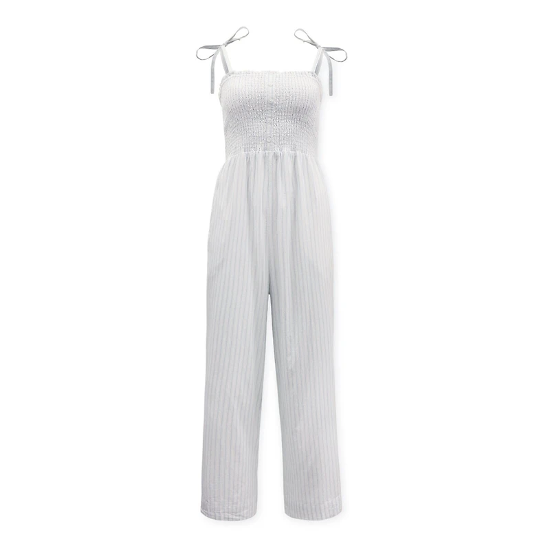 Hope & Henry Women's Organic Cotton Smocked Button Front Jumpsuit