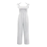 Hope & Henry Women's Organic Cotton Smocked Button Front Jumpsuit