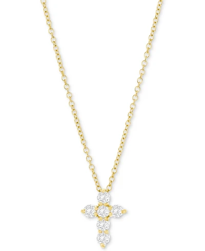 Diamond Petite Cross Pendant Necklace (1/3 ct. t.w.) in 14k White or Yellow Gold, 16" + 2" extender
