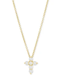 Diamond Petite Cross Pendant Necklace (1/3 ct. t.w.) in 14k White or Yellow Gold, 16" + 2" extender