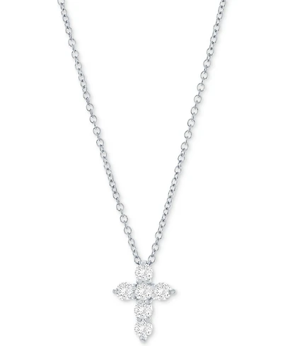 Diamond Petite Cross Pendant Necklace (1/3 ct. t.w.) 14k White or Yellow Gold, 16" + 2" extender