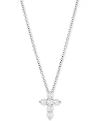 Diamond Petite Cross Pendant Necklace (1/3 ct. t.w.) 14k White or Yellow Gold, 16" + 2" extender