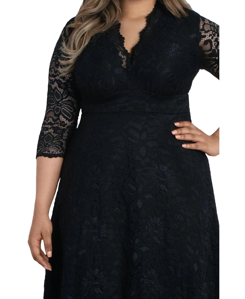 Kiyonna Plus Mademoiselle Lace Cocktail Dress with Sleeves