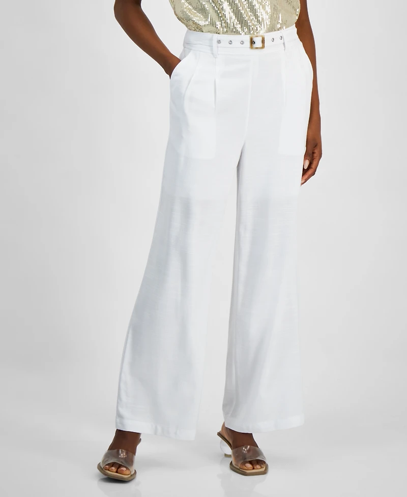 Bar Iii Women's Belted High-Rise Wide-Leg Pants