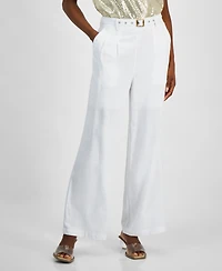 Bar Iii Women's Belted High-Rise Wide-Leg Pants