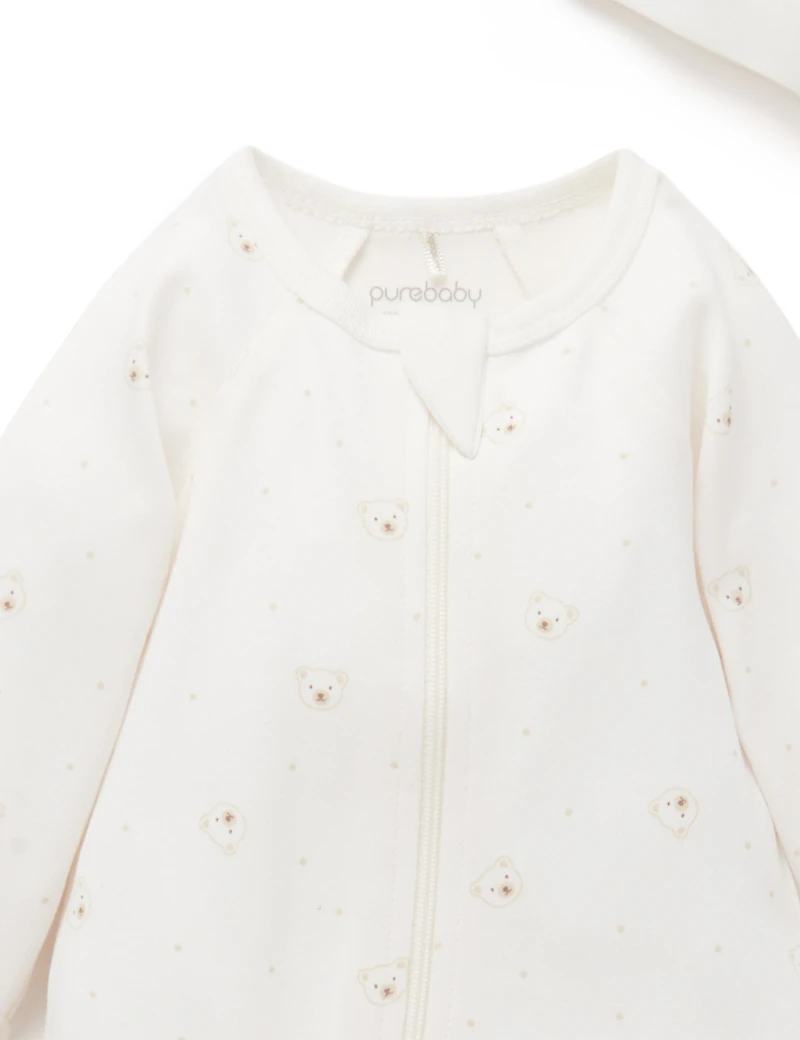 Purebaby Baby Boy and Girls Zip Coverall & Hat Set