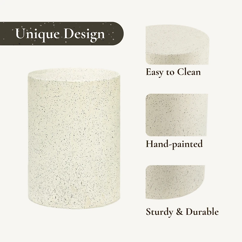 LuxenHome Outdoor Side Table, 18'' Cement Outdoor End Tables for Patio, Garden Accent Table, Modern Small Round Side Table