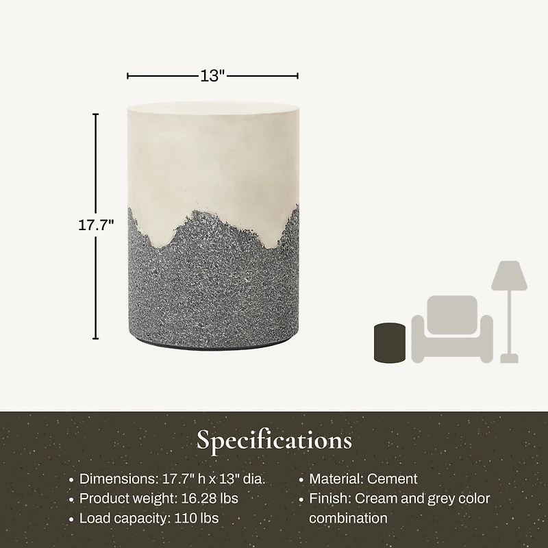 LuxenHome Gray and White Cement Round Outdoor Side Table