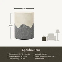 LuxenHome Gray and White Cement Round Outdoor Side Table
