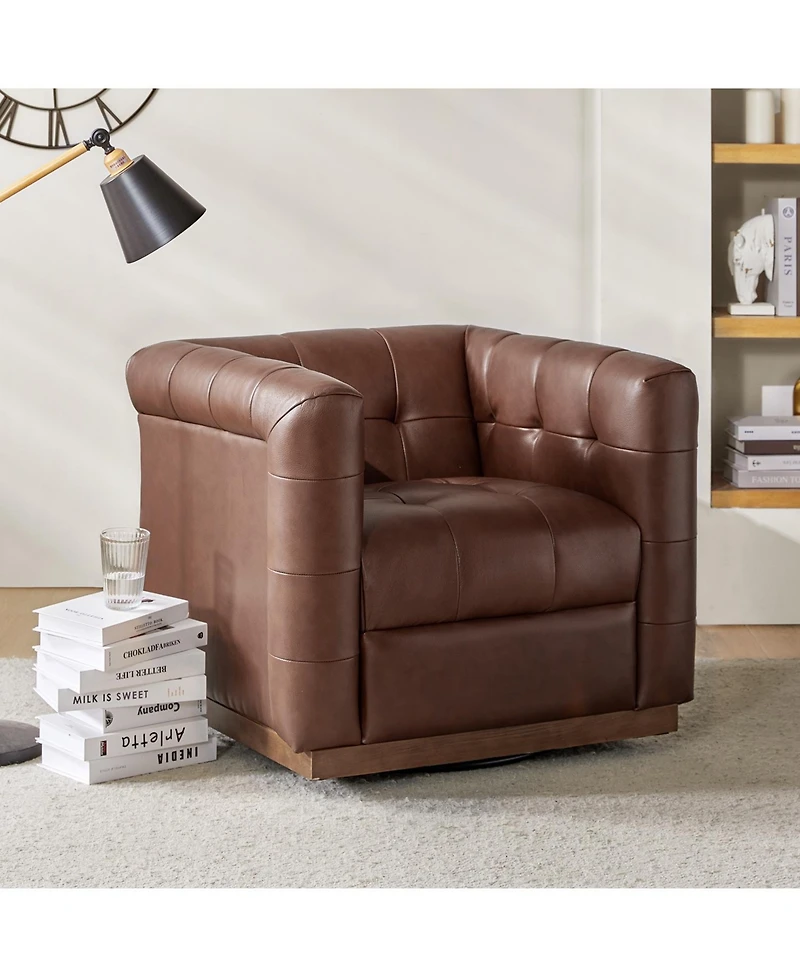 Gabriel Mid-Certury Modern Genuine Leather Swivel Club Chair with