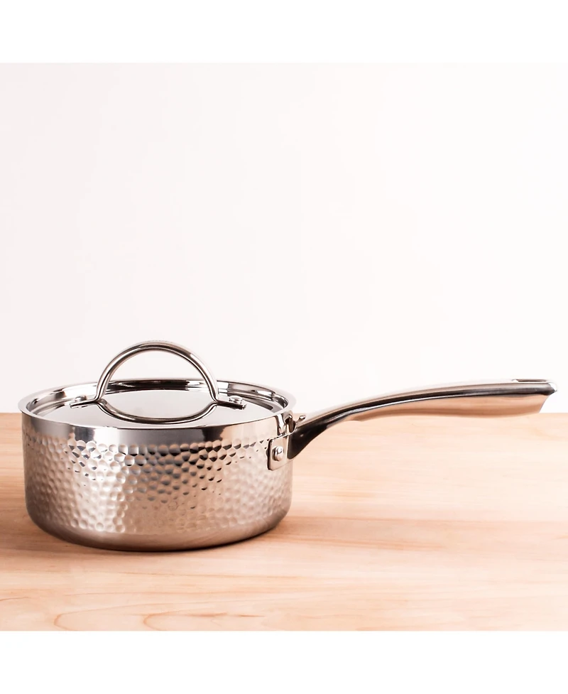 BergHOFF Vintage Tri-Ply 18/10 Stainless Steel 8" Saucepan 3qt. with Lid, Hammered