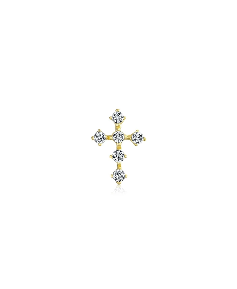 Bling Jewelry Tiny Minimalist14K Gold Helix Cartilage Ear Lobe Piercing Daith Religious Christian Catholic Cubic Zirconia Cross 1 Piece Stud Earring F