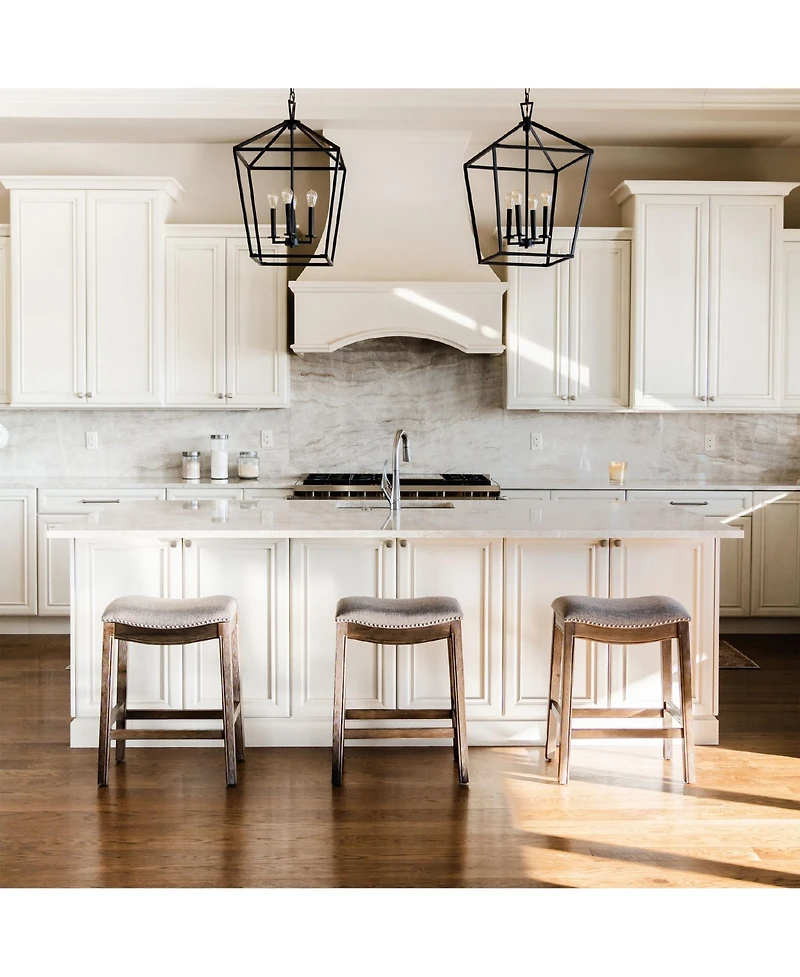 Maven Lane Adrien Backless Saddle Kitchen Counter Stool in Walnut Finish w/ Grey Fabric Upholstery