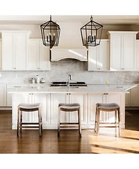 Maven Lane Adrien Backless Saddle Kitchen Counter Stool in Walnut Finish w/ Grey Fabric Upholstery