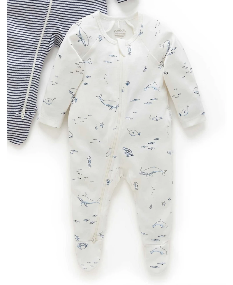 Purebaby Baby Boys 2 Pack Zip Coverall