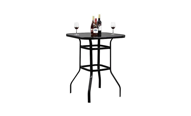 Slickblue Wrought Iron Glass High Bar Table – Elegant Patio Bar Table for Outdoor Entertaining, Combining Style and Durability