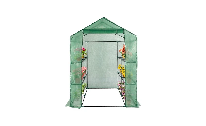 Slickblue Pipe Greenhouse with 8-Piece Grid Flower Stand - Zipper Rolling Door & Pe Cloth for Plants