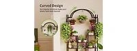 Unho 5-Tier Tall Plant Stand Arched Metal Flower Display Holder Hanging Hooks