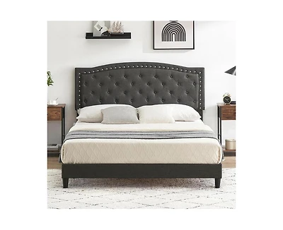 gaomon Queen Size Bed Frame with Button Tufted Headboard, Mattress Foundation, Easy Assembly, No Box Spring Needed