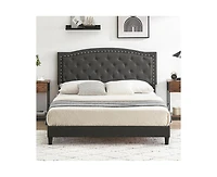 gaomon Queen Size Bed Frame with Button Tufted Headboard, Mattress Foundation, Easy Assembly, No Box Spring Needed