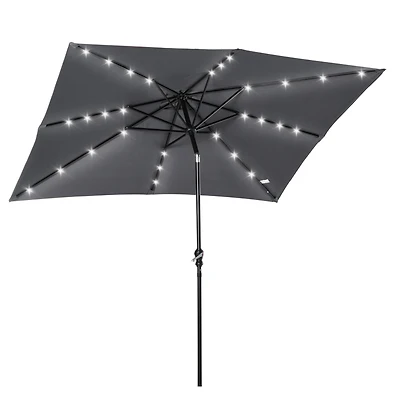 9' x 7' Solar Umbrella, Led Lighted Patio Umbrella for Table or Base with Tilt & Crank, Outdoor Umbrella for Garden, Deck, Backyard, Pool, Beach, Dark