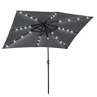 9' x 7' Solar Umbrella, Led Lighted Patio Umbrella for Table or Base with Tilt & Crank, Outdoor Umbrella for Garden, Deck, Backyard, Pool, Beach, Dark