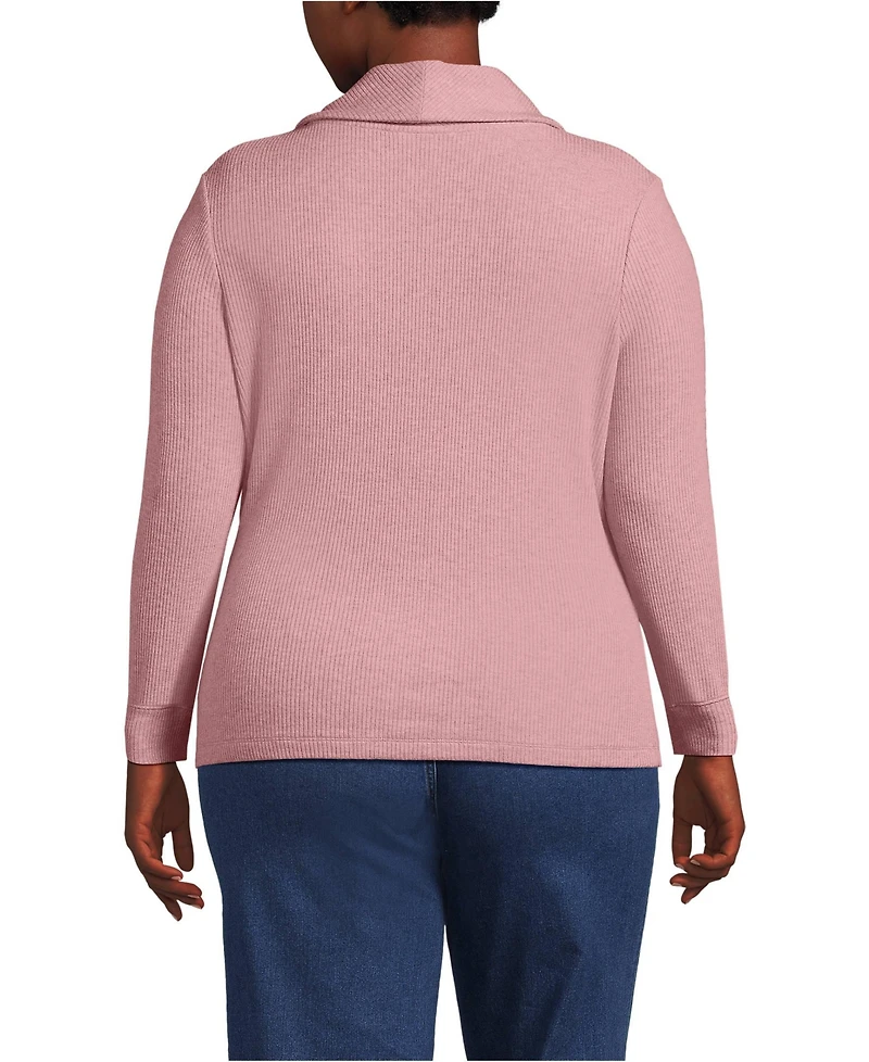 Lands' End Women's Plus Long Sleeve Brushed Rib Wrap Top