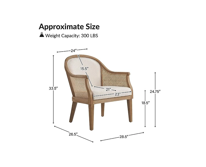 Hulala Home Werner Farmhouse Rattan Solid Wood Armchair with Olid Frame and Legs